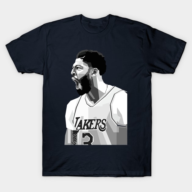Anthony Davis Lakers Black White Art T-Shirt by Creativedy Stuff